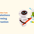 A friendly robot with a paintbrush creating a video on a tablet, with text 'Generative AI Video Tools: 8 Best Solutions Transforming Video Creation' and the Vidko logo."