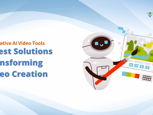 A friendly robot with a paintbrush creating a video on a tablet, with text 'Generative AI Video Tools: 8 Best Solutions Transforming Video Creation' and the Vidko logo."